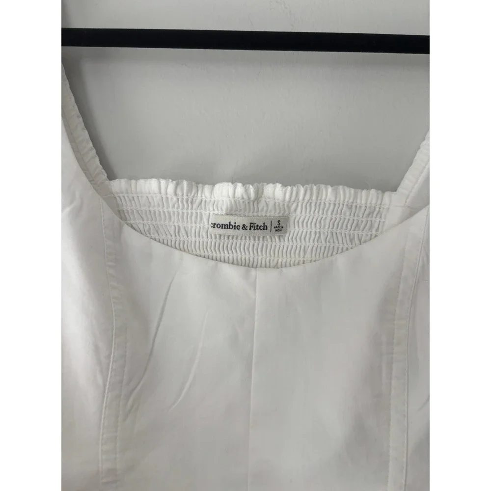 Abercrombie & Fitch Women's White Smocked Milkmaid Side Tie Puff Sleeve Top